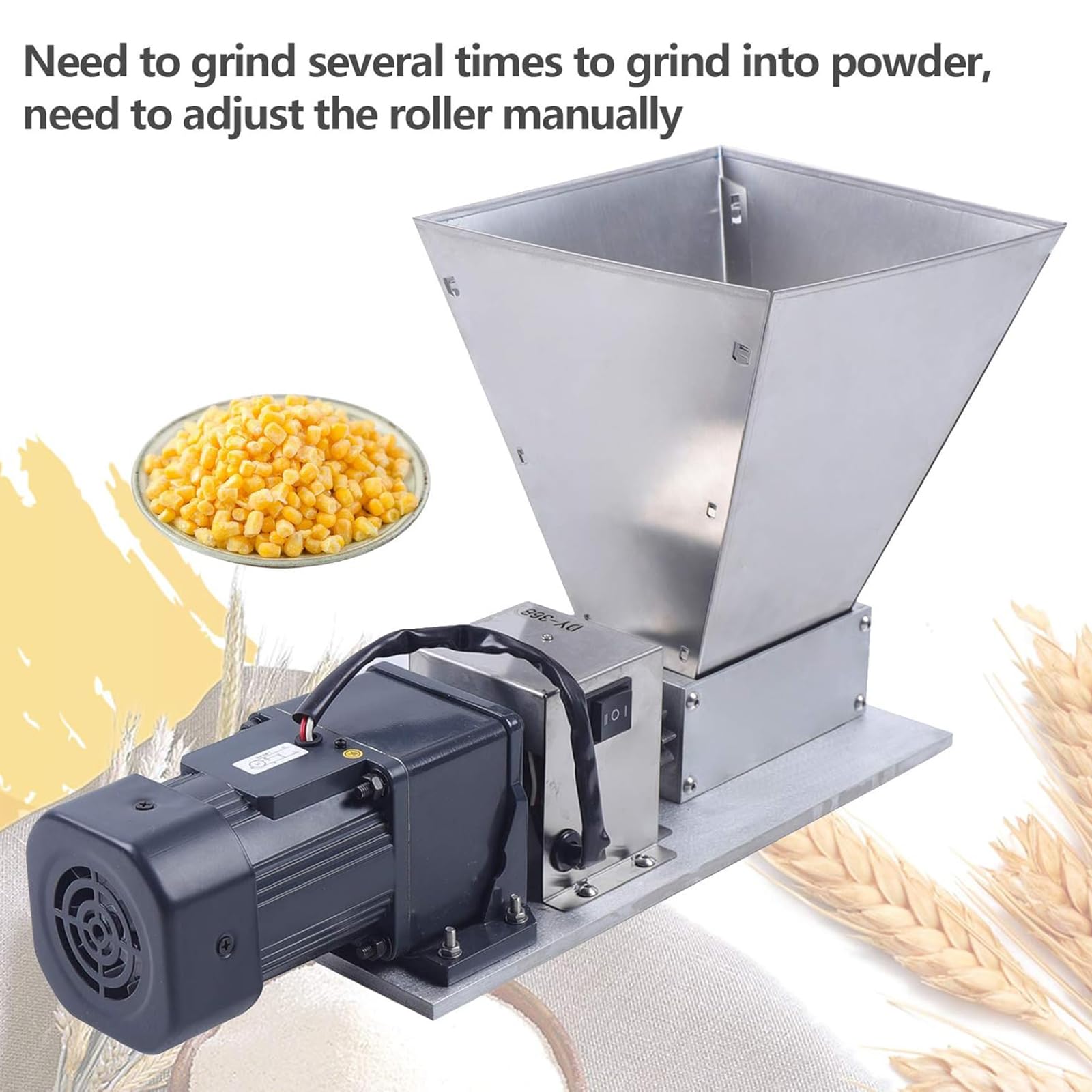 Broyeur À Grains Électrique 50 DB, Moulin À Malt À 2 Rouleaux, 60 W, 75 TR/Min, 4 L, en Acier Inoxydable, Rouleaux Réglables, pour Broyer Le Blé, Le Riz Et Le Sorgho.