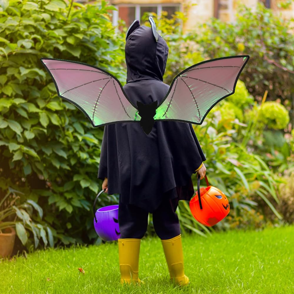 Costume Ailes De Chauve-souris Lumineuses – Fille – Halloween – Avec Masque, Tatouages Phosphorescents, Sac à Bonbons