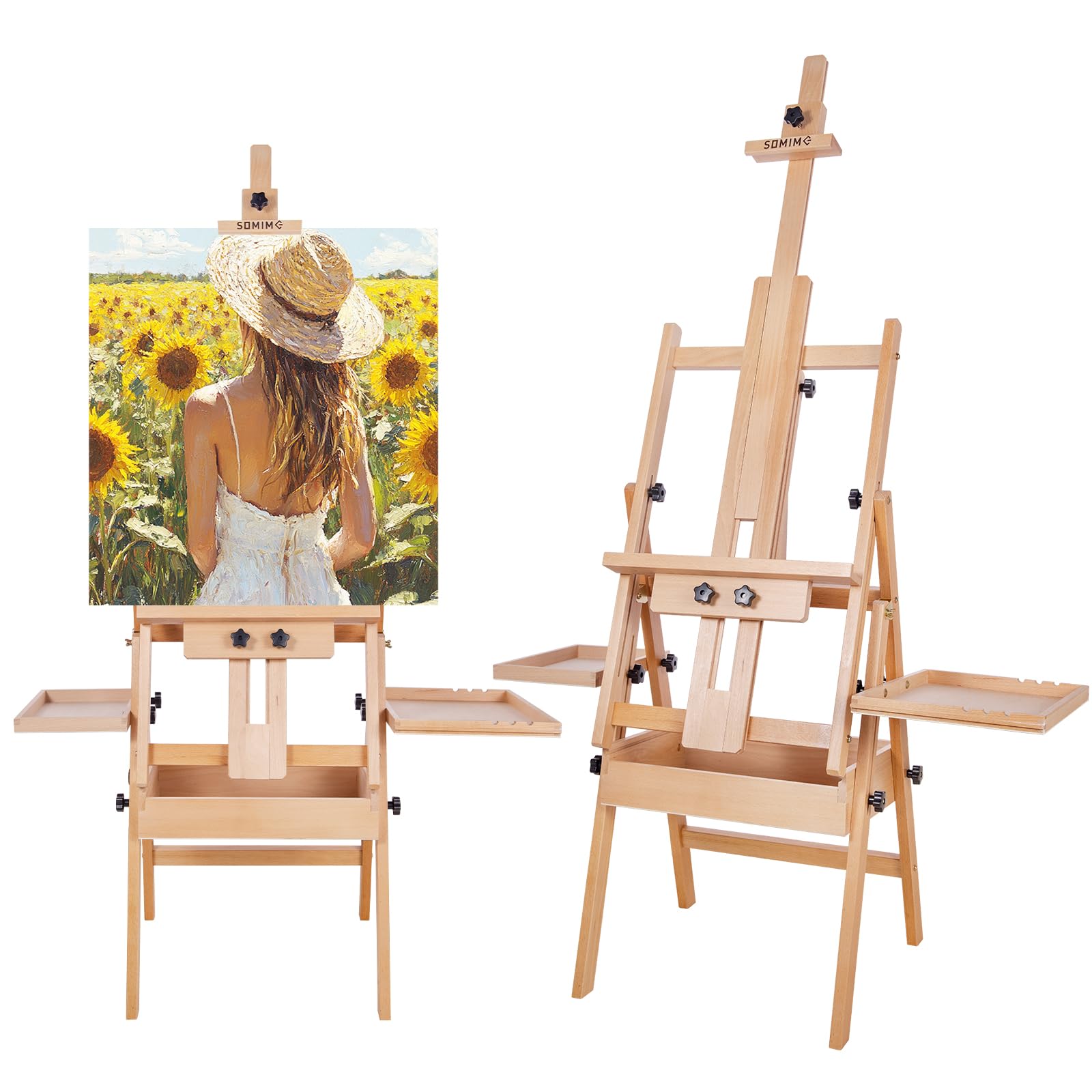 Art Easel Featuring a Storage Drawer * * Easel * of Solid * Wood And Is Adjustable, Suitable for Adult Painters, Accommodating Canvas Artwork Up to 48 Inches, in * End Solid Wood Easel, Sketch Oil Painting Multifunction Easel Student