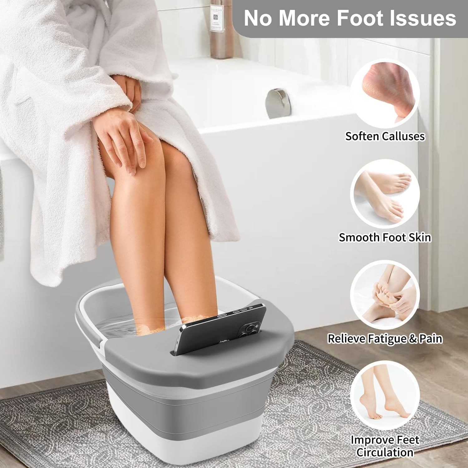 KANVIPRIYA Collapsible Foot Bath Soak Tub for Soaking Feet, Foot Massager Bucket with Massage Acupoints,Foot Soaking Tub with Phone Placement Slot, Multi-function Collapsible Bucket 4