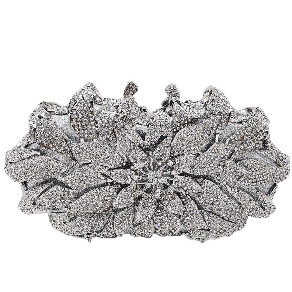 Boutique De FGG Flower Rhinestones Clutch Evening Bags for Women Formal Party Crystal Clutch Purse Wedding Handbags,Mini