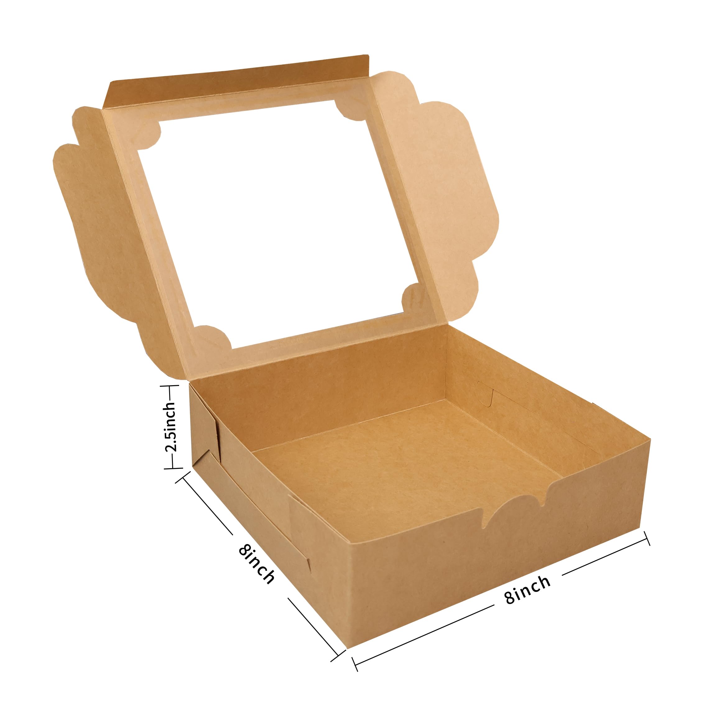50 cajas de panadería de 8 x 8 x 2.5 pulgadas con ventana, cajas de postre
