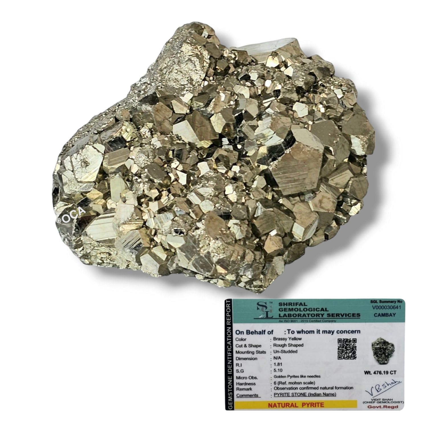 OCA Orignal Pyrite Stone Cluster - (80 to 120 Grams) Gold Rock Pyrite, Reiki Crystal, Certified Pyrite, High Energy Natural Iron Pyrite Stone, Energized by Top Astrologers, Financial Growth, Success-image-28