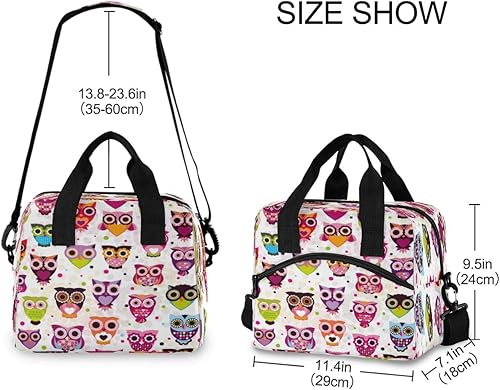Miniatura 3 de Bolsa de almuerzo con aislamiento reutilizable con diseño de búho lindo para mujeres y hombres, bolsa de almuerzo con correa ajustable para el