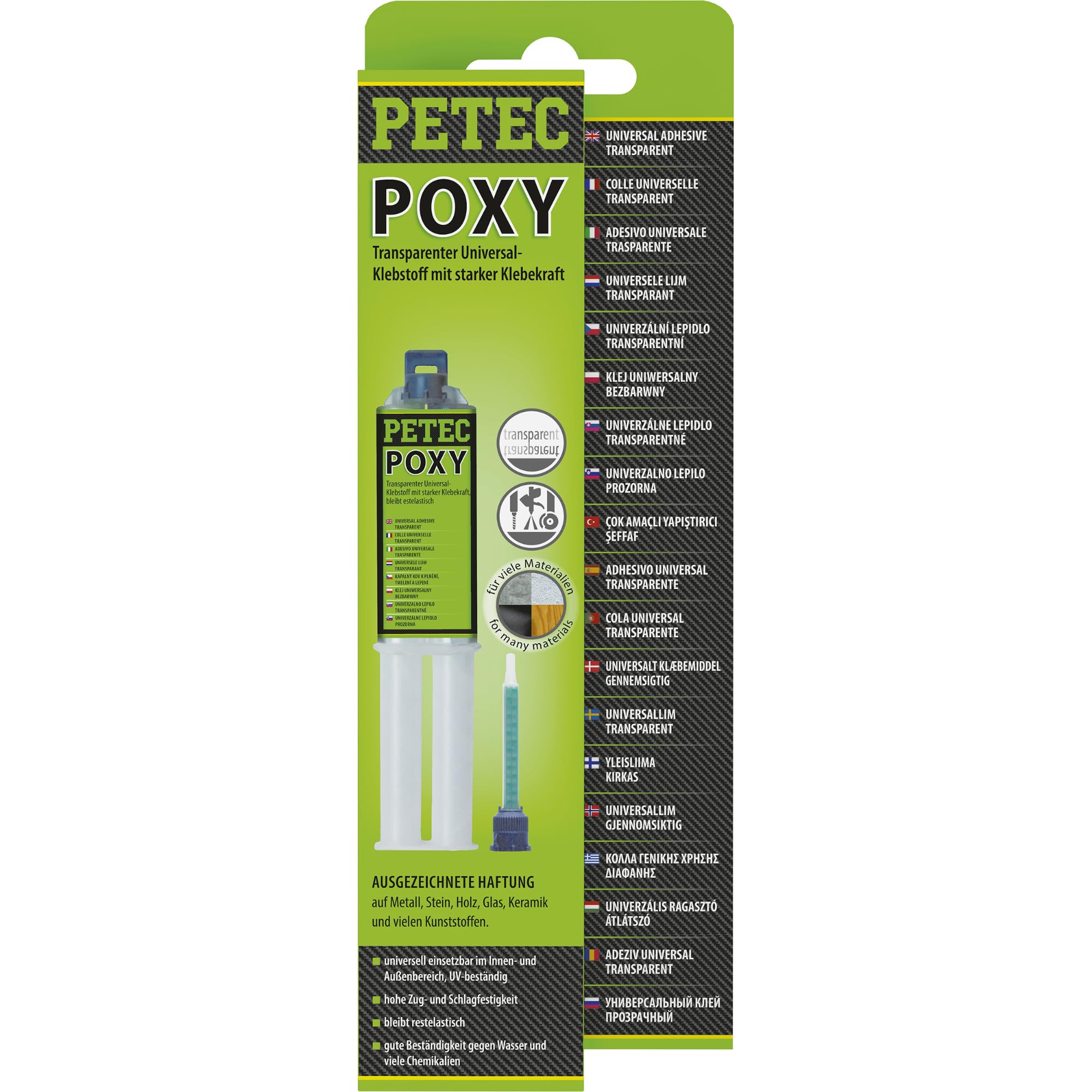 PETEC POXY 2-Komponenten Kleber extra stark Epoxidharz Klebstoff – transparent, 24 ml Doppelspritze