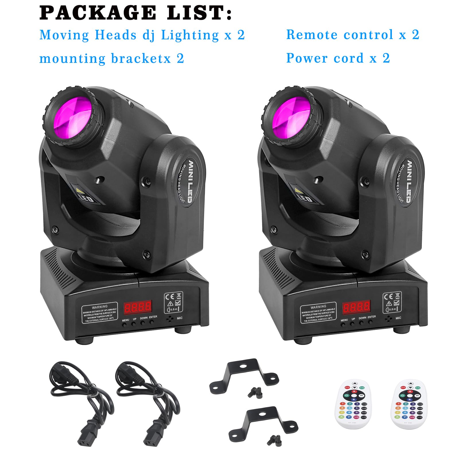 MetRo Laser 30W Moving Head Foco de escenario DMX512 con mando a distancia, 8 patrones de gobo, 8 colores, activación de sonido para DJs, fiestas y clubes (paquete de 2)