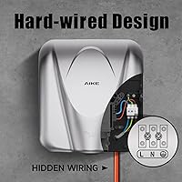 Vista 7 de Secador de manos comercial AIKE Elephant Power de alta velocidad con viento cálido automático, cubierta de acero inoxidable cepillado AC110V-130V