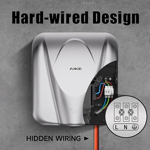 Miniatura 7 de Secador de manos comercial AIKE Elephant Power de alta velocidad con viento cálido automático, cubierta de acero inoxidable cepillado AC110V-130V