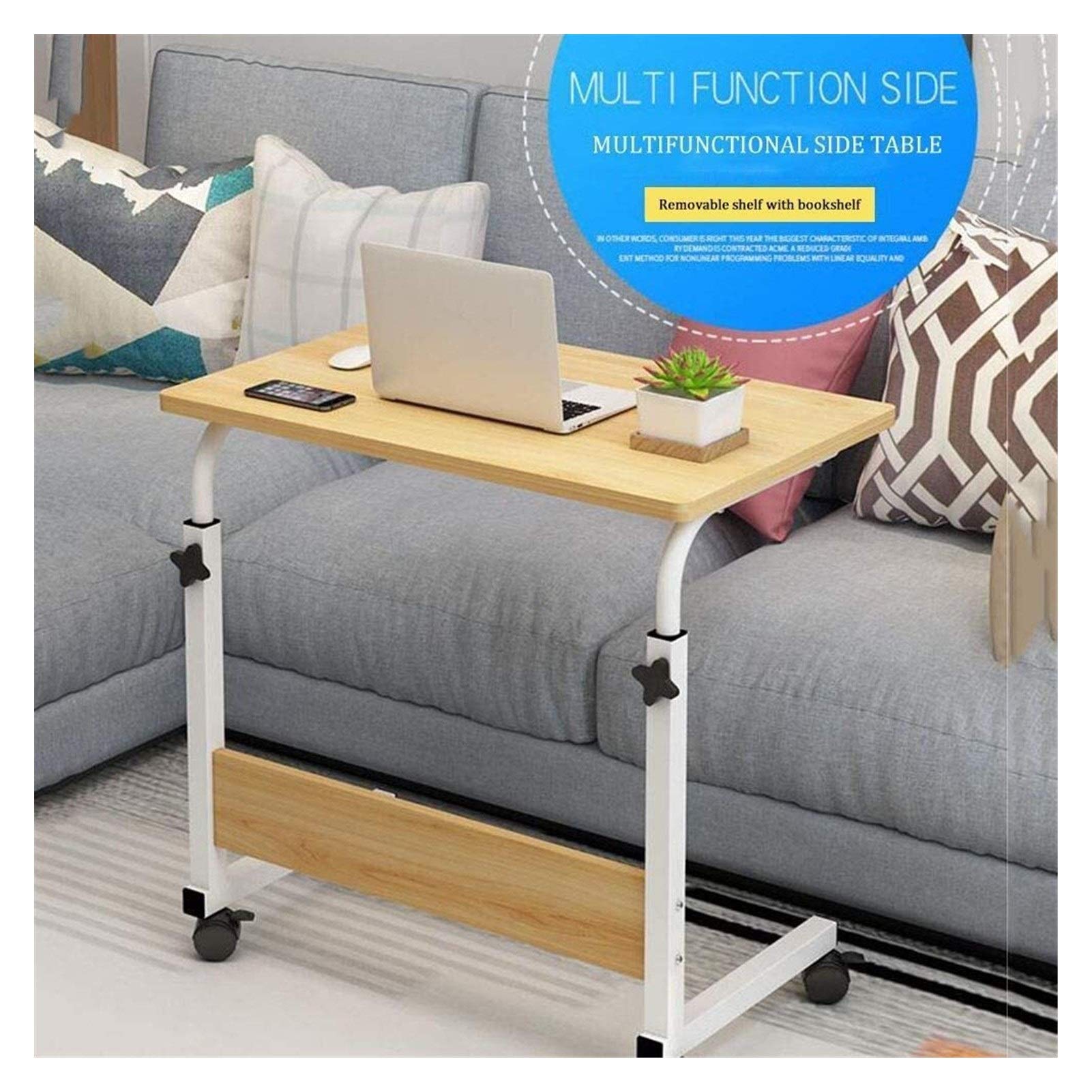 Mesa Auxiliar sobre la Cama con Ruedas, Escritorio de Noche con Base en Forma de C, Escritorio para portátil, Oficina en casa, Mesa Auxiliar móvil, Mesa para portátil, Soporte para Ordenador