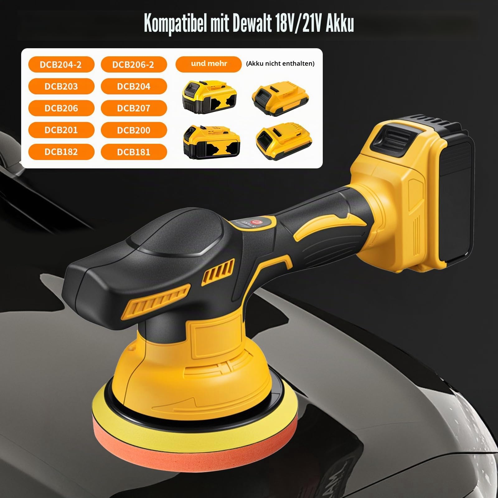 Akku Poliermaschine für Auto Kompatibel mit Dewalt 20V – 150mm Autopoliermaschine mit 8 Variable Geschwindigkeiten(0-4500RPM),12pcs Polierer-Set für Auto Detailing/Polieren/Wachsen(Ohne Akku)