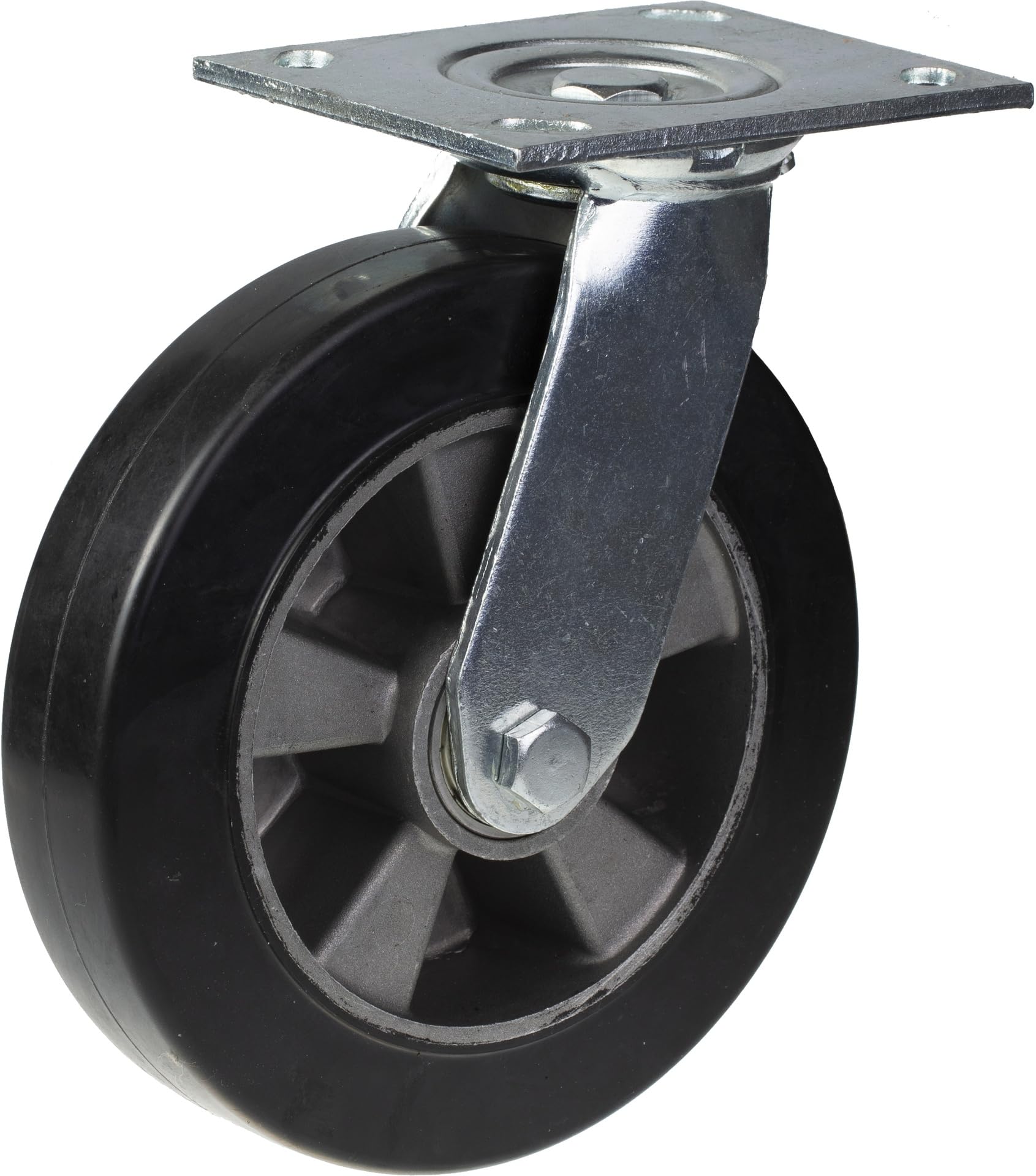 Roulettes pivotantes de 200 mm (8") en caoutchouc noir avec frein, très résistantes, capacité de charge de 1 800 kg, lot de 4