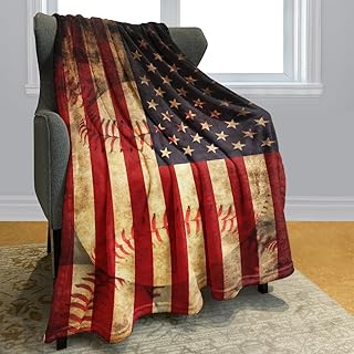 YISUMEI Vintage American Flag Pattern Blanket Warm and Plush Baseball Element Throw for Soldiers, Veterans, Men, Boys (50x60 Inches)