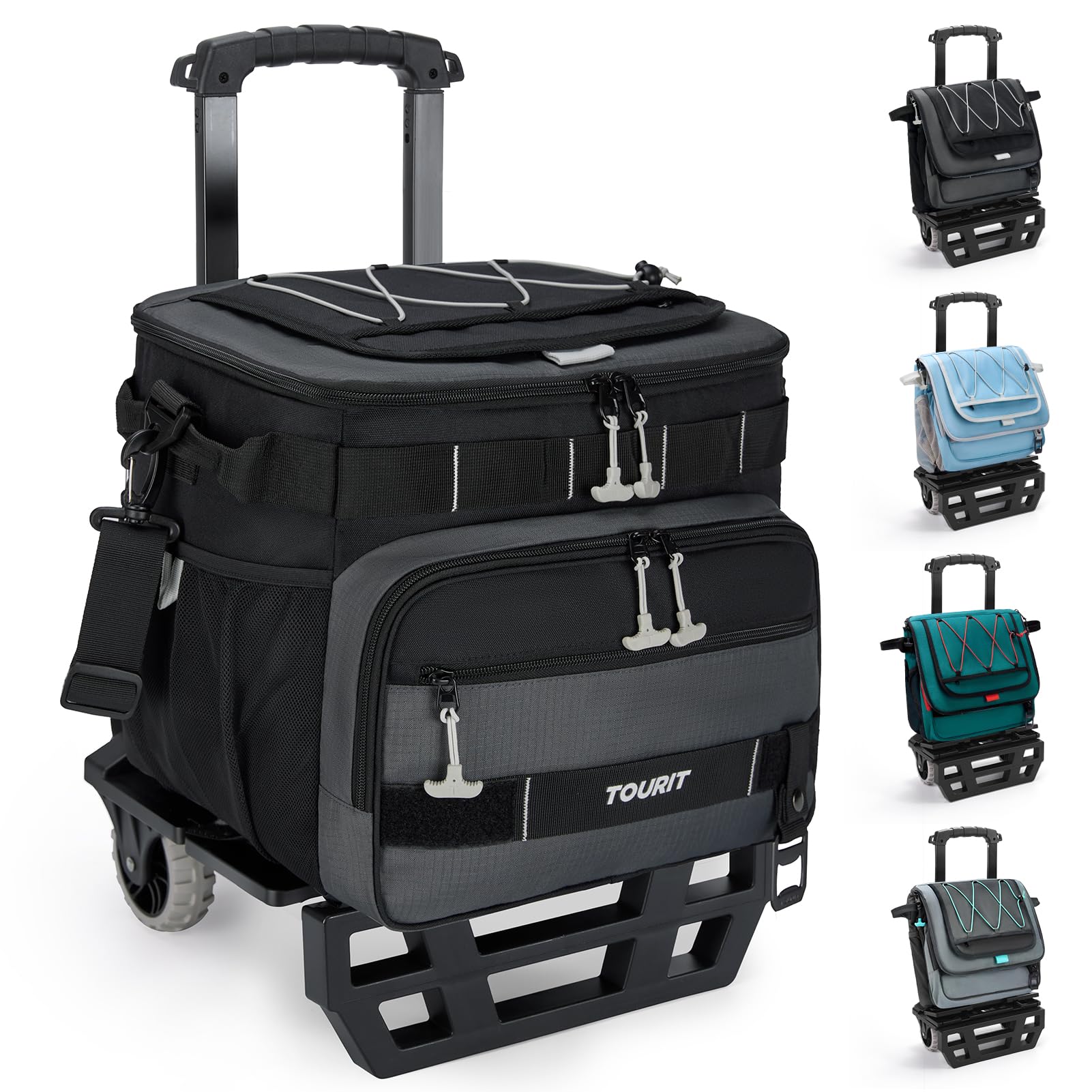 TOURIT Collapsible 48-Can Leak-Proof Insulated Rolling Cooler with All-Terrain Cart, Upgraded Fixtures and New Wheels Suitable for Beach, Picnic, Shopping