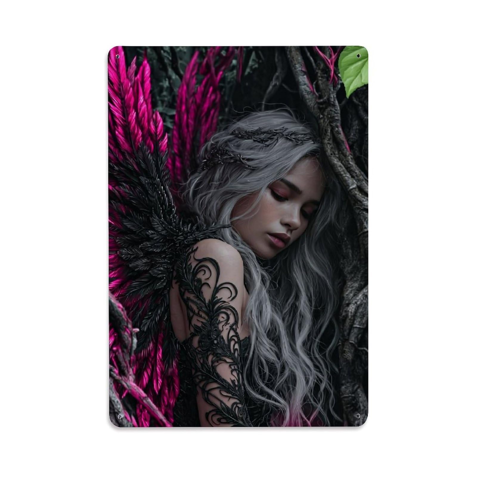 Jdfenggu Vintage Feathered Wings Dark Fantasy Art Retro Metal Tin Sign, Decor Art Poster For Bar, Home, Man Cave, Kitchen, Laundry Room Gift 8X12inch