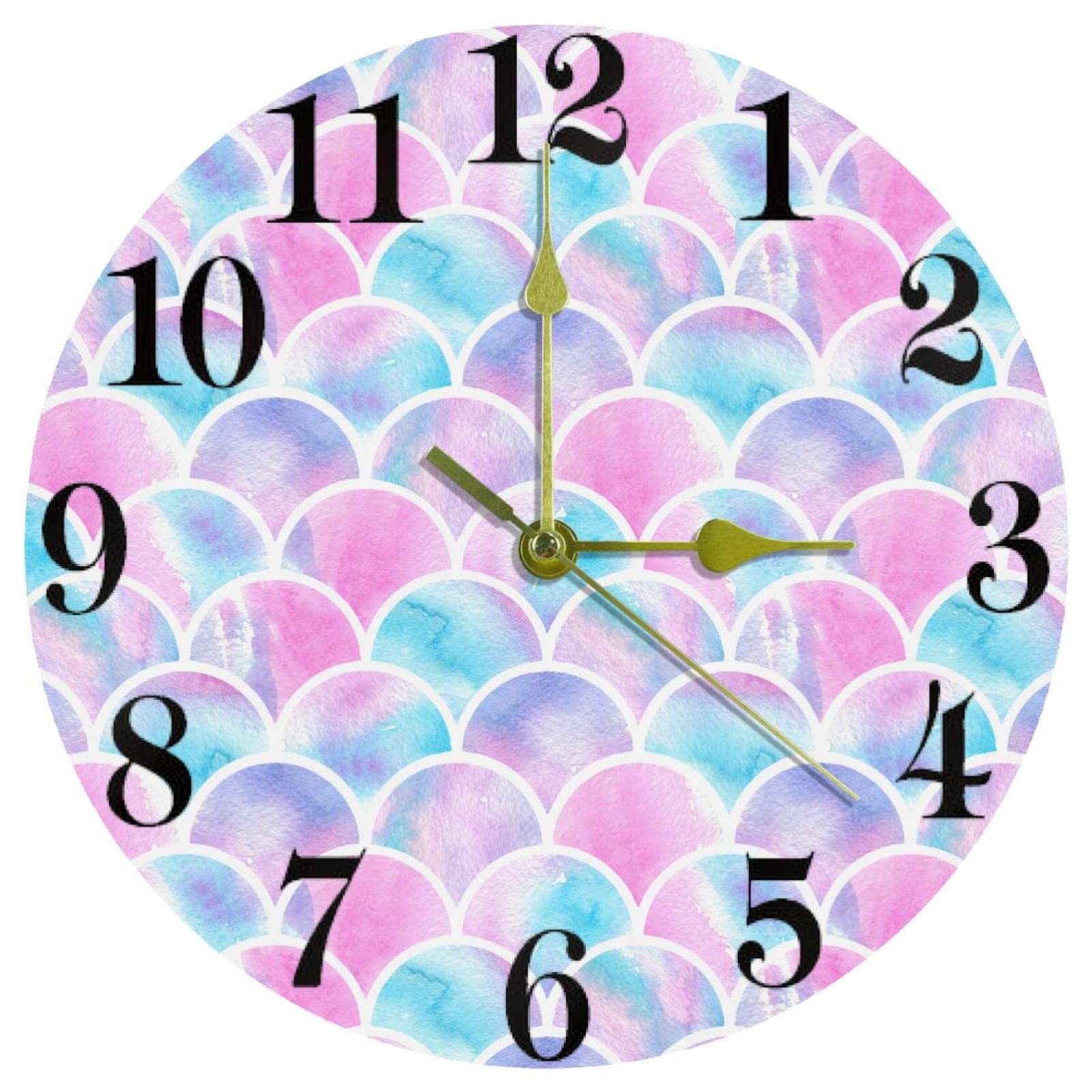Horloge murale sirène rose anti tic-tac horloge ronde à pile pour bien dormir