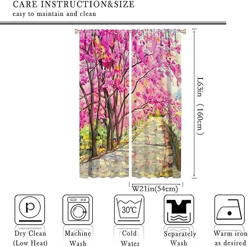Miniatura 2 de INSFBRB Cortinas opacas con diseño floral japonés, acuarela de primavera, diseño de cerezo rústico, aislamiento térmico y reducción de ruido, 2