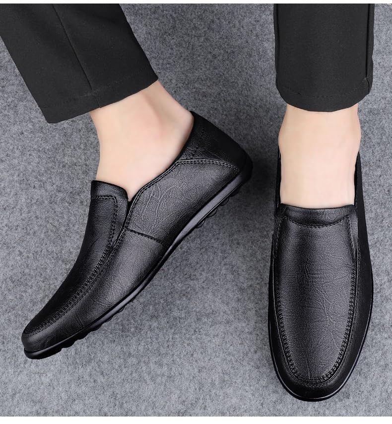 Shoes Soft Loafers for Men Solid Color PU Leather Round Toe Flat Heel Anti-Slip Fashion Slip-ons3