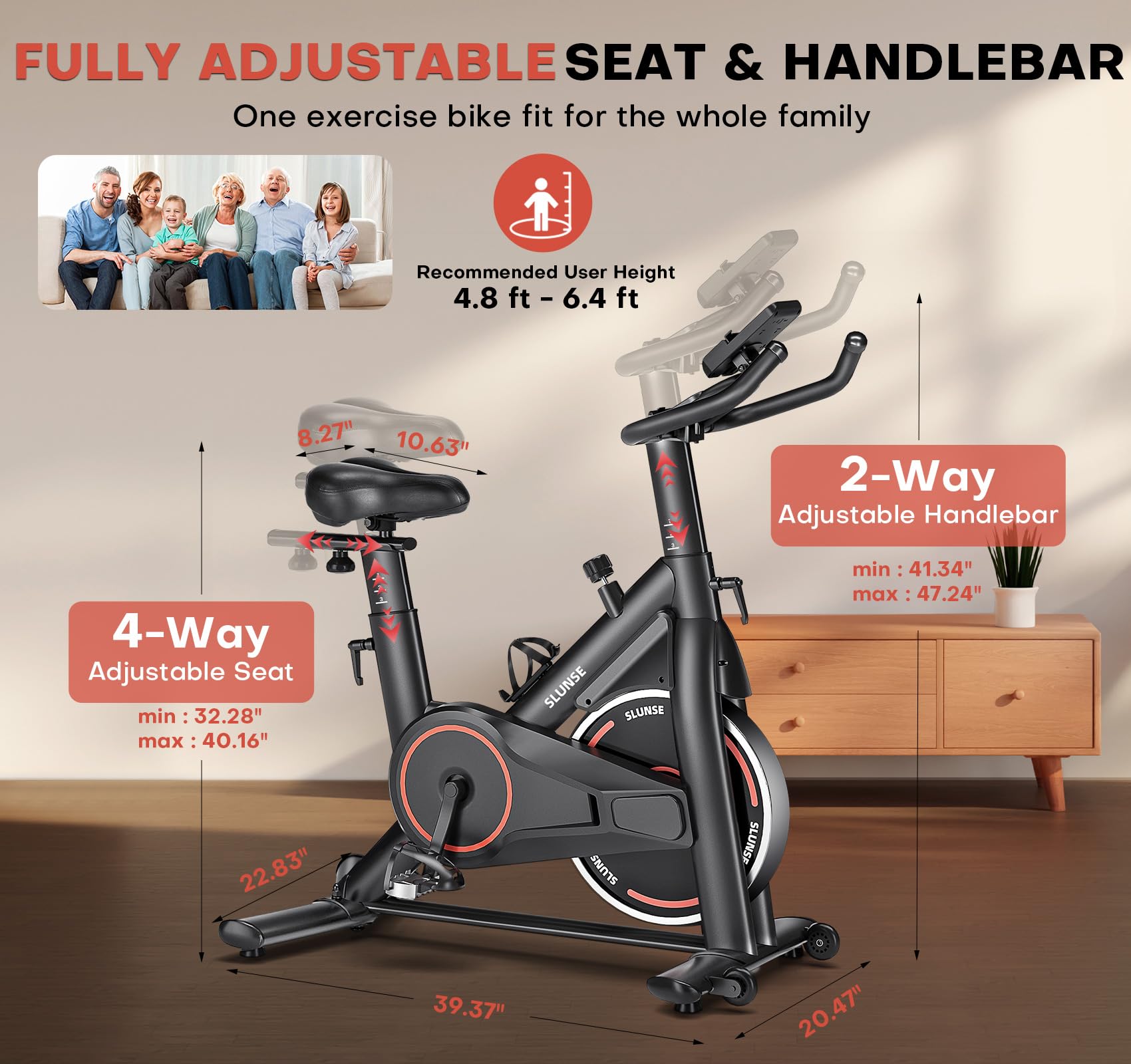 Exercise Bike, Adjustable Magnetic Resistance Stationary Bikes for Home with App Compatible, Quiet Indoor Cycling Bike with 350lbs Weight Capacity Comfortable Seat, Digital Monitor & Phone Mount