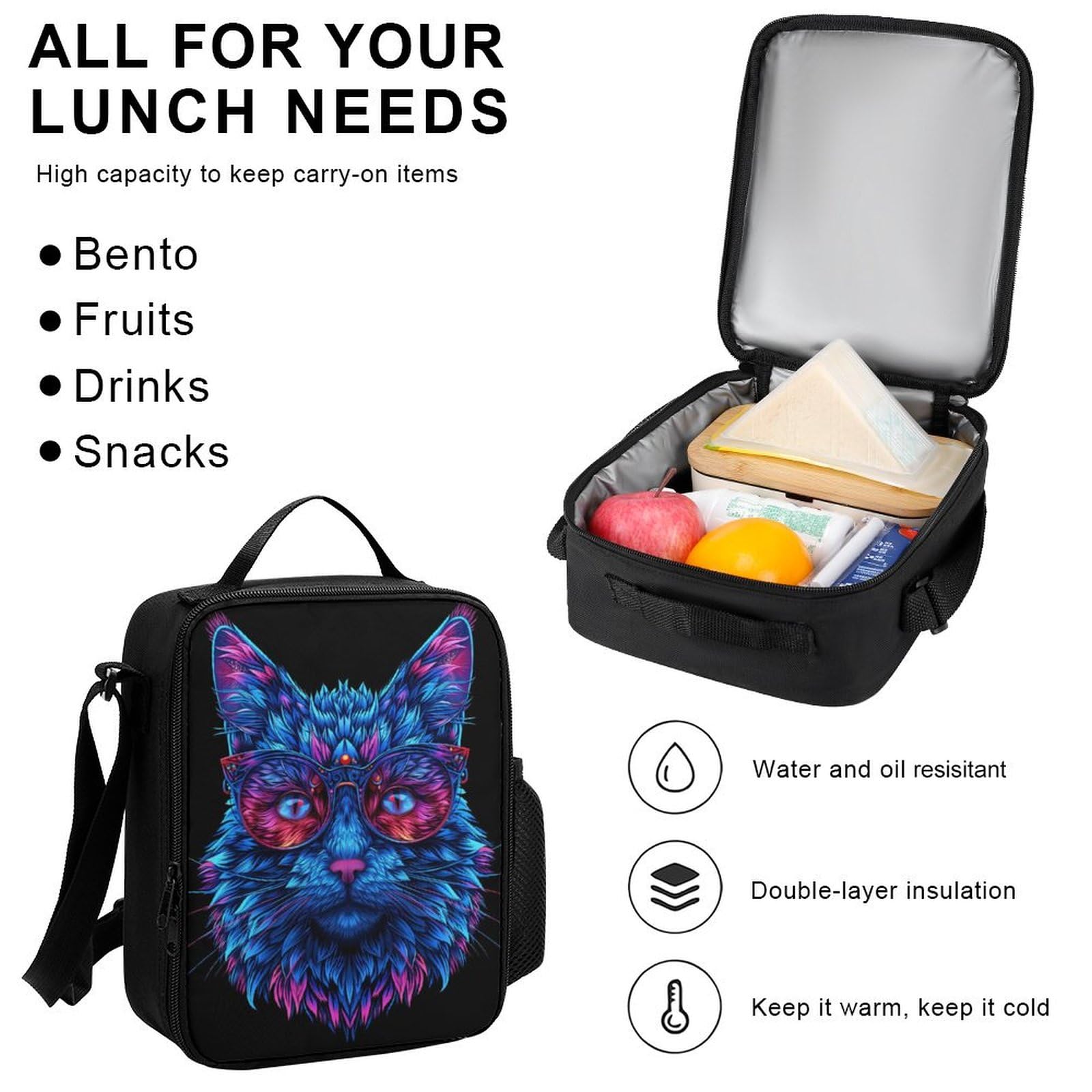 Sac à Dos Chaton Primaire Élèves avec Lunch Bag et Trousse, Ensemble Cartable Chat CP CE1 CE2 pour École Quotidienne