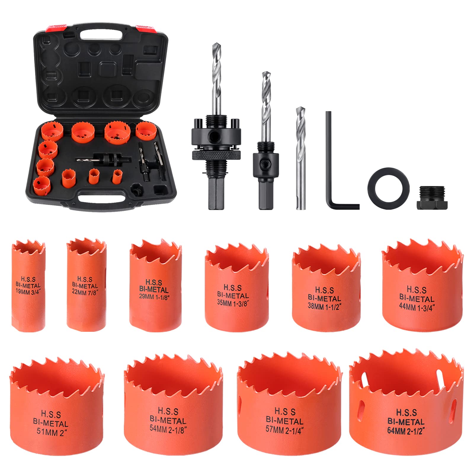 Knpwer 17 stuks gatzagen set, 19-126 mm boorkroon, koolstofstaal, gatzagensnijderset, downlights, boorbits voor hout, gipskarton, kunststof