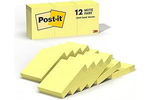12 Pack, Post-it Mini Notes 1 3/8 x 1 7/8 Inch, Canary...