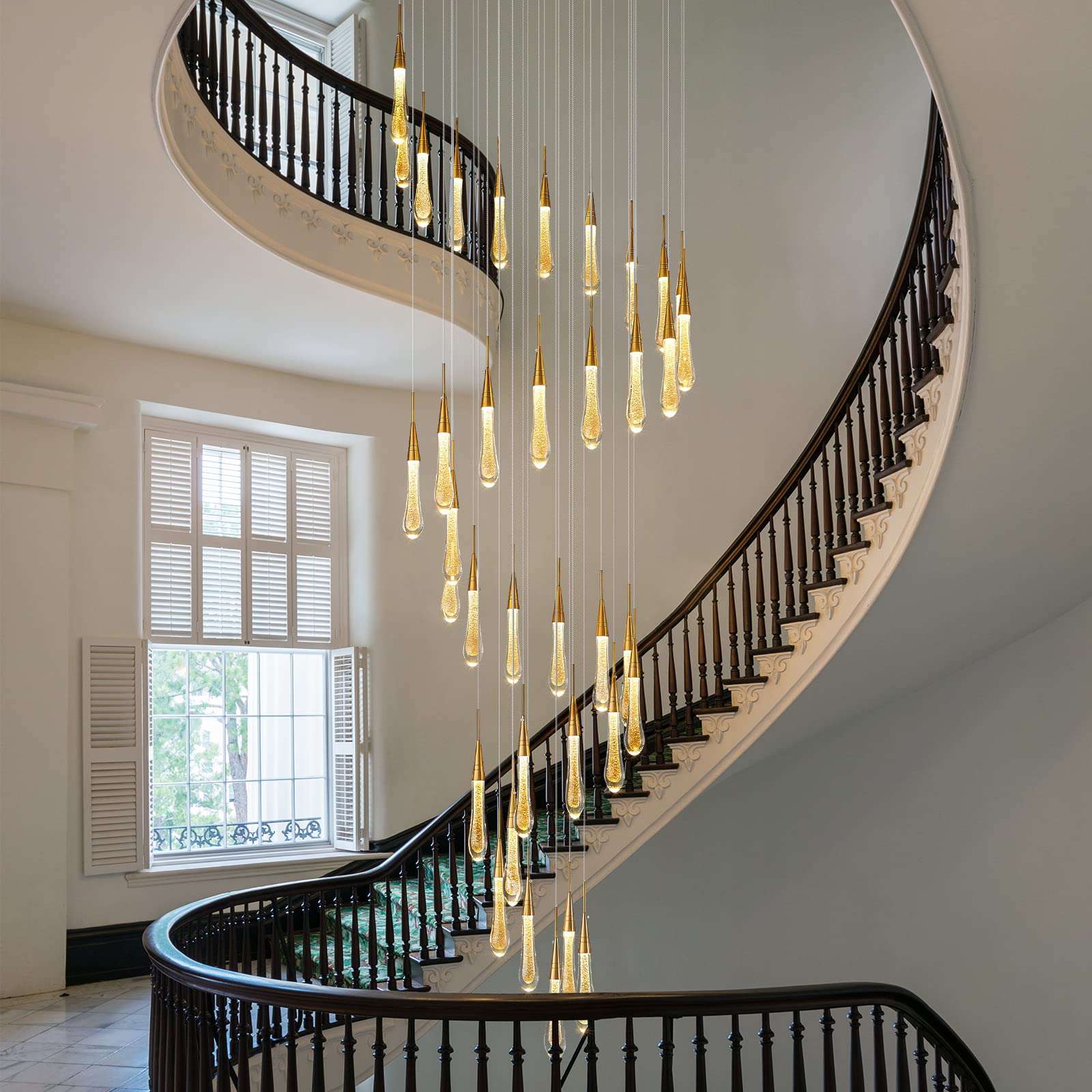 HYJAUSXB Modern Crystal Chandelier Dimmable LED Gold Ceiling Light with Bubble Pendant Lights for Living Room Lobby 180W Luxurious Stair Chandeliers