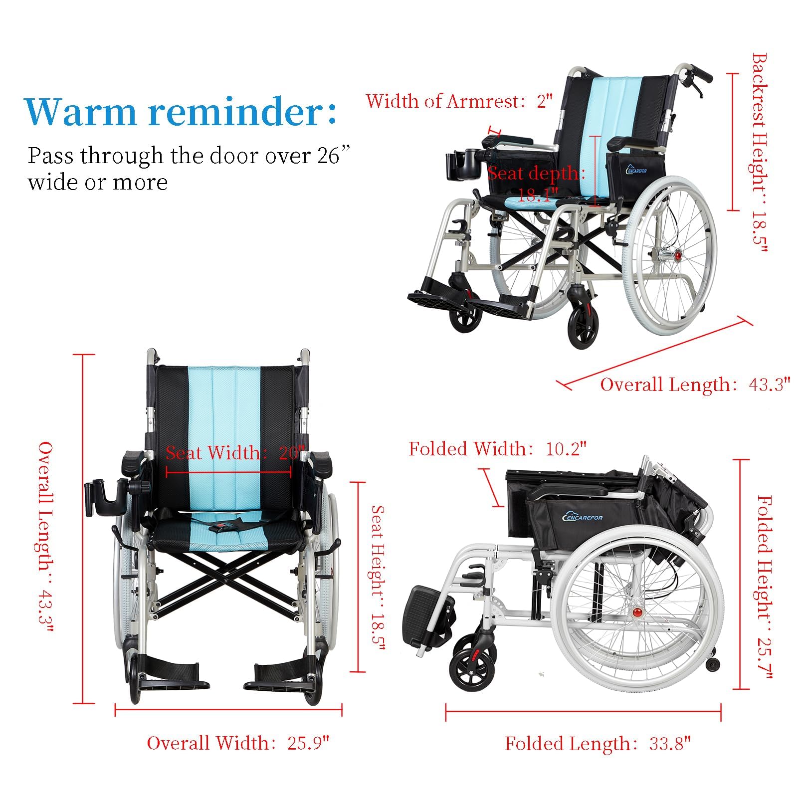 con silla de ruedas plegable ligera de 5,8 kg, respaldo ergonómico, asiento de 50 cm, silla de ruedas para ancianos y discapacitados, silla de ruedas autopropulsada de magnesio y plata