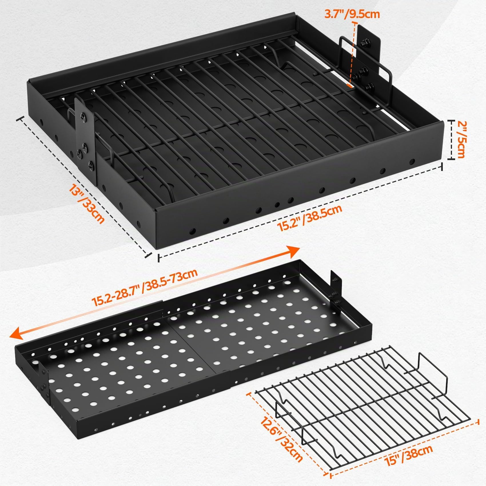 Bac à Charbon pour Barbecue Réglable 38.5-73 cm, Plateau en Acier, Pièce de Rechange Tepro Toronto, Taino Hero XL, Activa