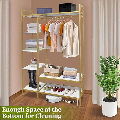 Miniatura 4 de AT-VALY Perchero y zapatero resistente, organizador de armario independiente, armario de metal, estantes de almacenamiento para hombres y mujeres,