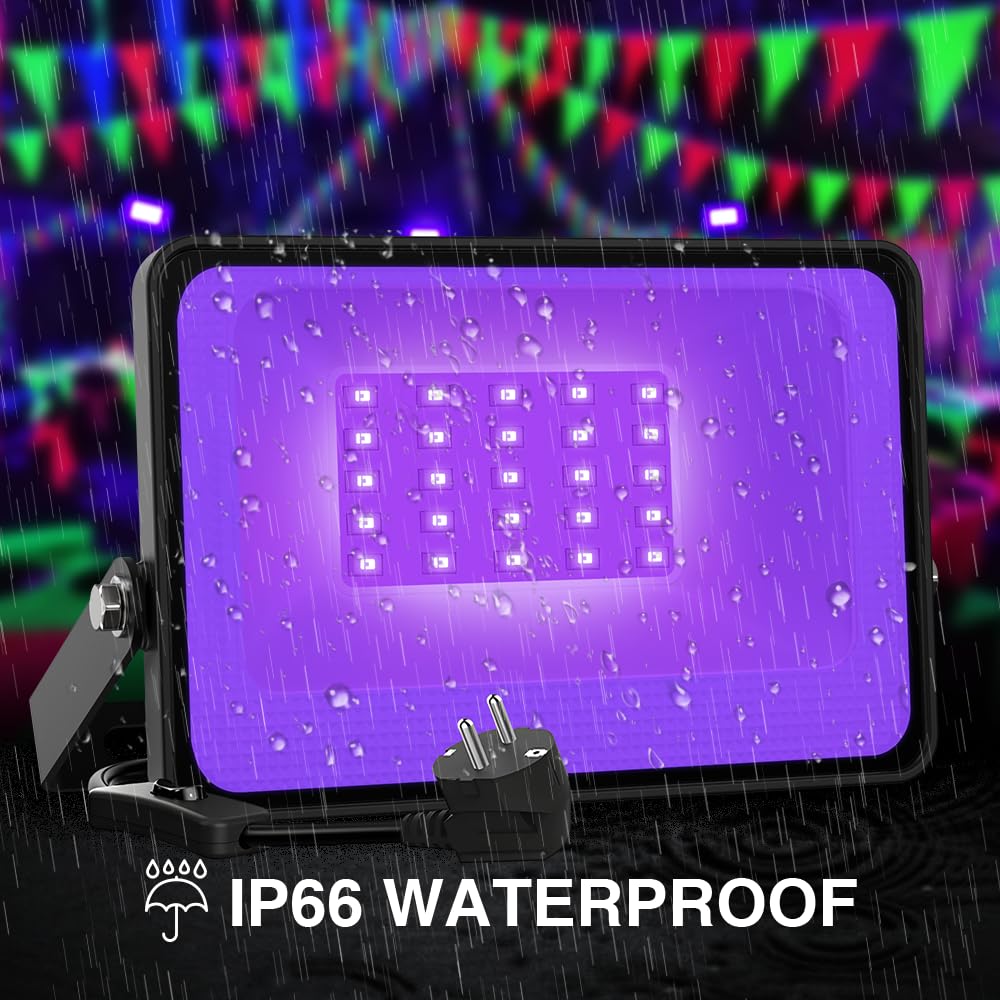 Onforu 2 Pack 30 W Luz UV, Foco UV Ultravioleta, Luz Negra Impermeable IP66, Fluorescente Lámpara de Escenario Blacklights para Halloween Bar Club DJ Discoteca Fiesta Pinta Corporal Gimnasio
