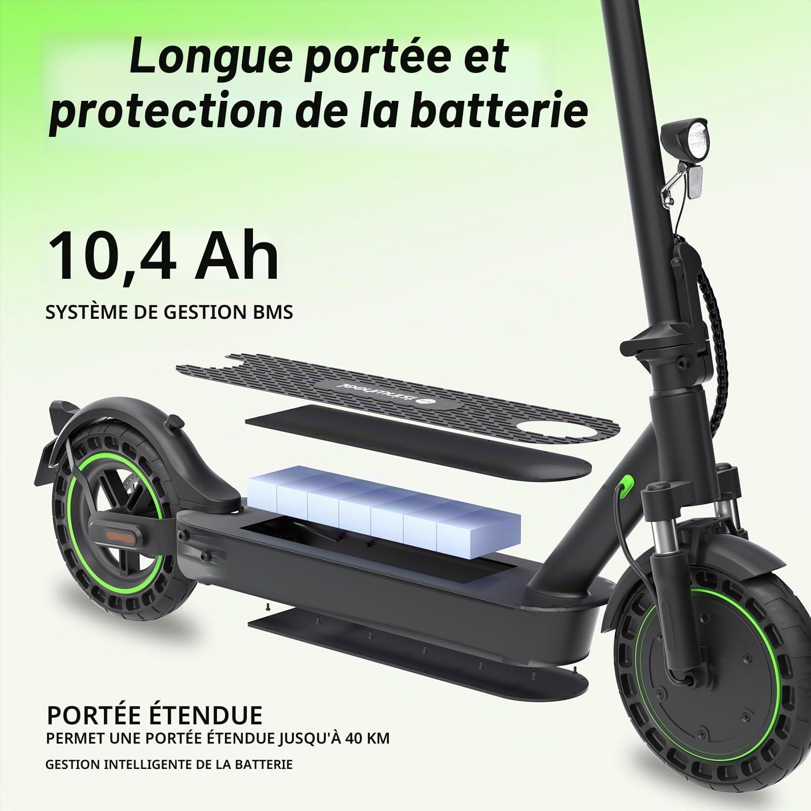 isinwheel S9MAX Trottinette électrique pour Adulte avec autorisation de Circulation routière, Moteur 500 W, Batterie 10,4 Ah jusqu'à 40 km, pneus 10", Amortissement, Application et écran LED, pour