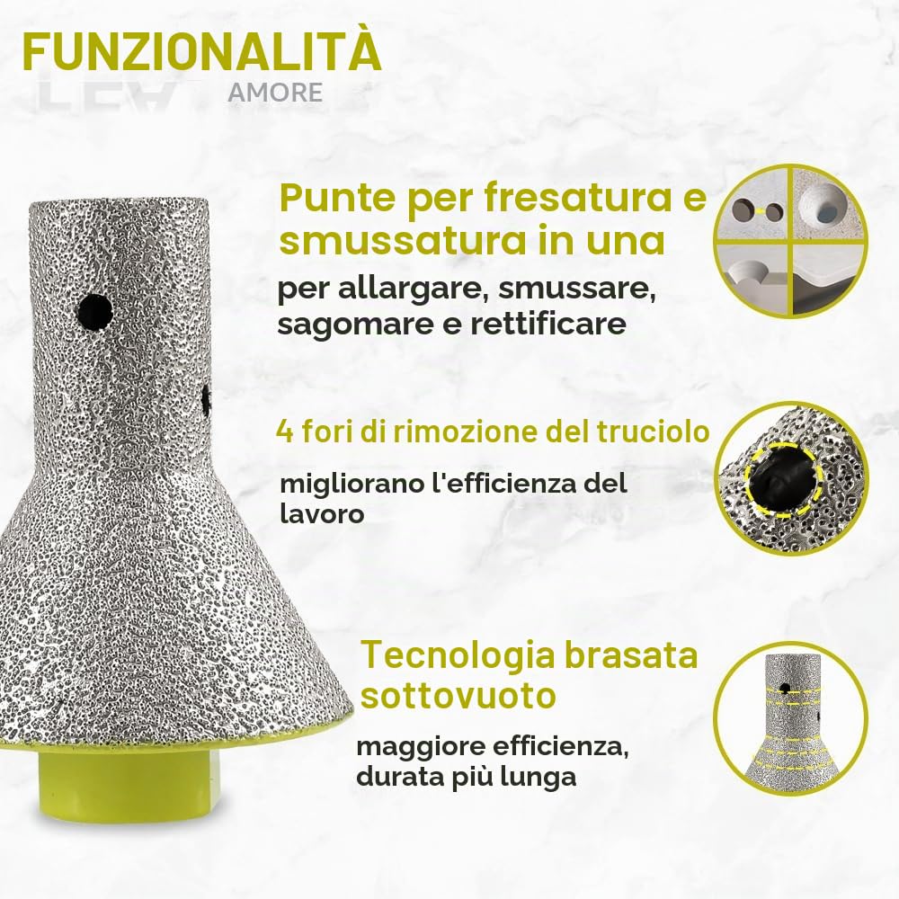 Fresa Diamantata 20-50mm Punta per Smusso Diamantata per Modellare Rifilare Ingrandire Rettificare Fori Esistenti in Ceramica Porcellana Granito Marmo M14 Filettatura SANLEETEK
