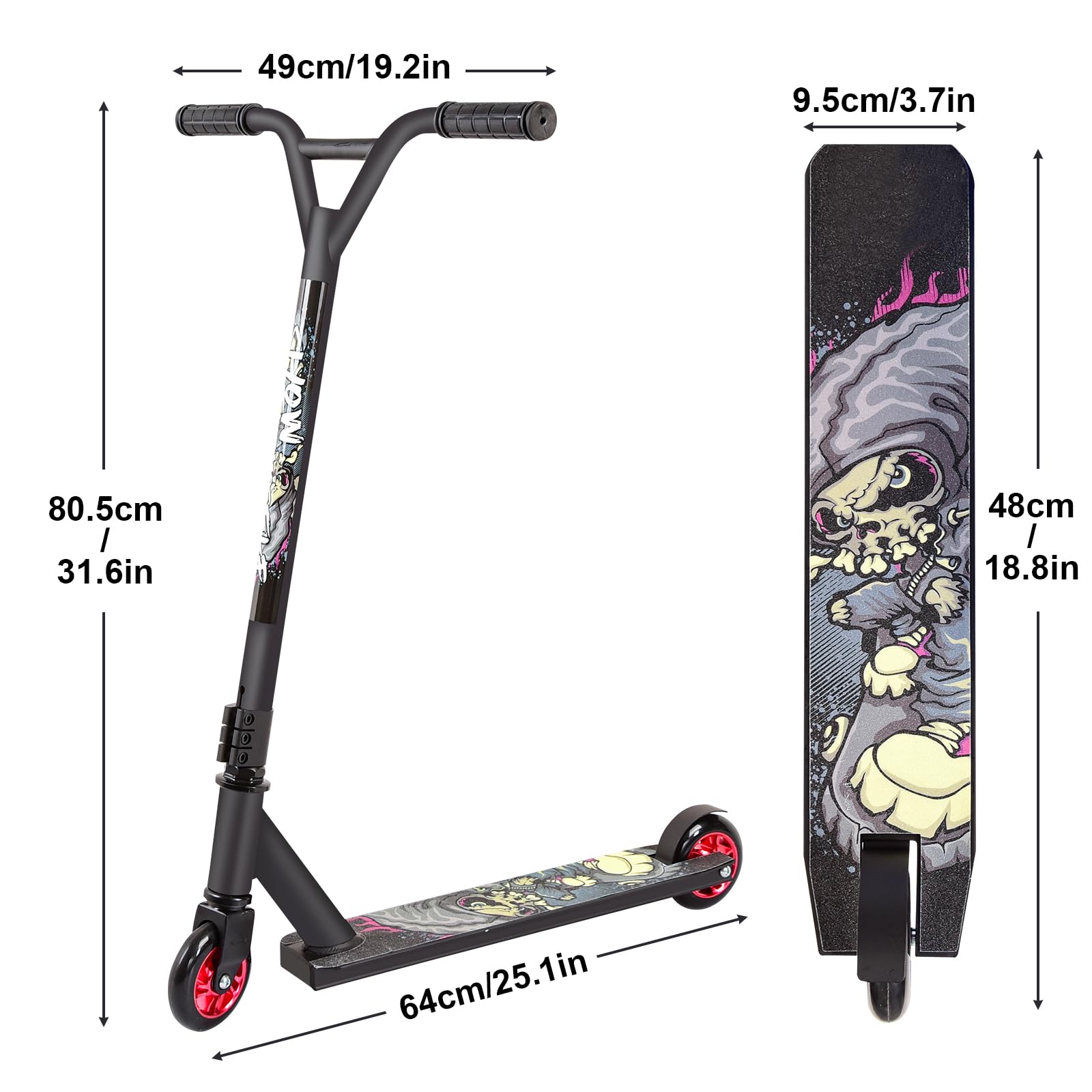 Aragallant Patinete Freestyle, Patinetes de Acrobacias, Patinete Scooter Freestyle, Stunt Scooter para Nios y Nias a Partir de 7 aos, Rodamientos ABEC-9, 360° Trucos y Saltos Carga 100kg