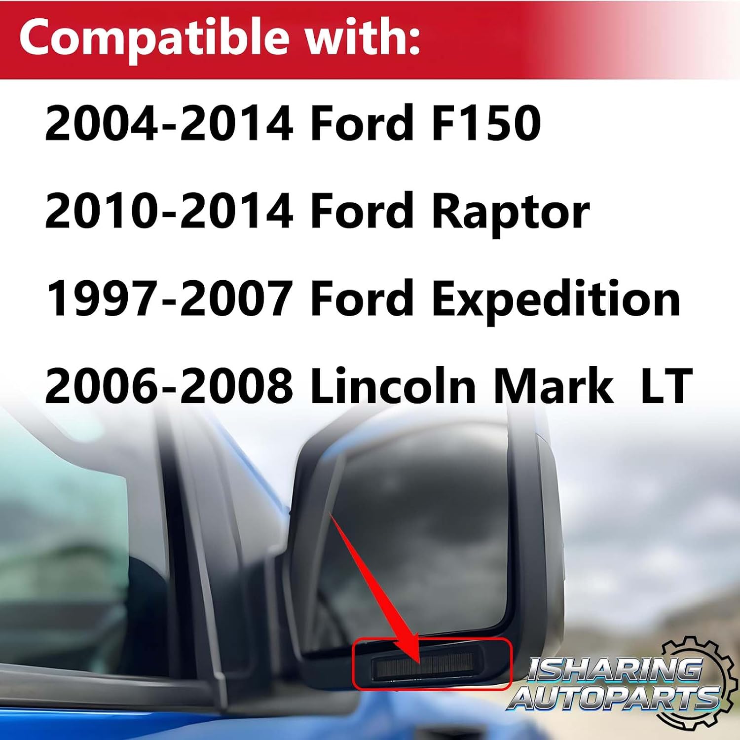 LED Sequential Under Side Mirror Turn Signal Light Assembly Compatible with 2004-2014 Ford F150 10-14 Raptor 97-07 Expedition 06-08 Lincoln Mark LT, Clear Lens White Lights, 2 pcs
