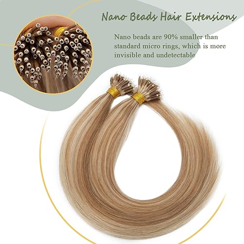 Miniatura 3 de SEGO Extensión de cabello humano con anillo de nano cuentas, extensiones de cabello Remy preunidas con nanopunta, micro cuentas de anillos, lazo