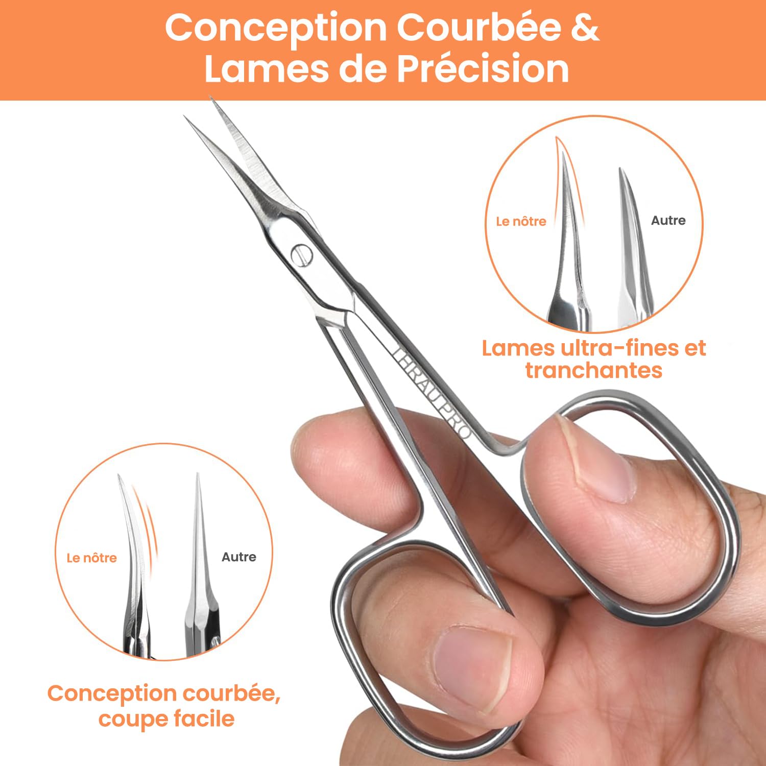 THRAU Ciseaux à Cuticules Extra Fins pour Femmes et Hommes, Acier Inoxydable Professionnel avec Pointe Précise, Pour Manucure, Pédicure, Ongles, Sourcils, Cils et Peau Sèche