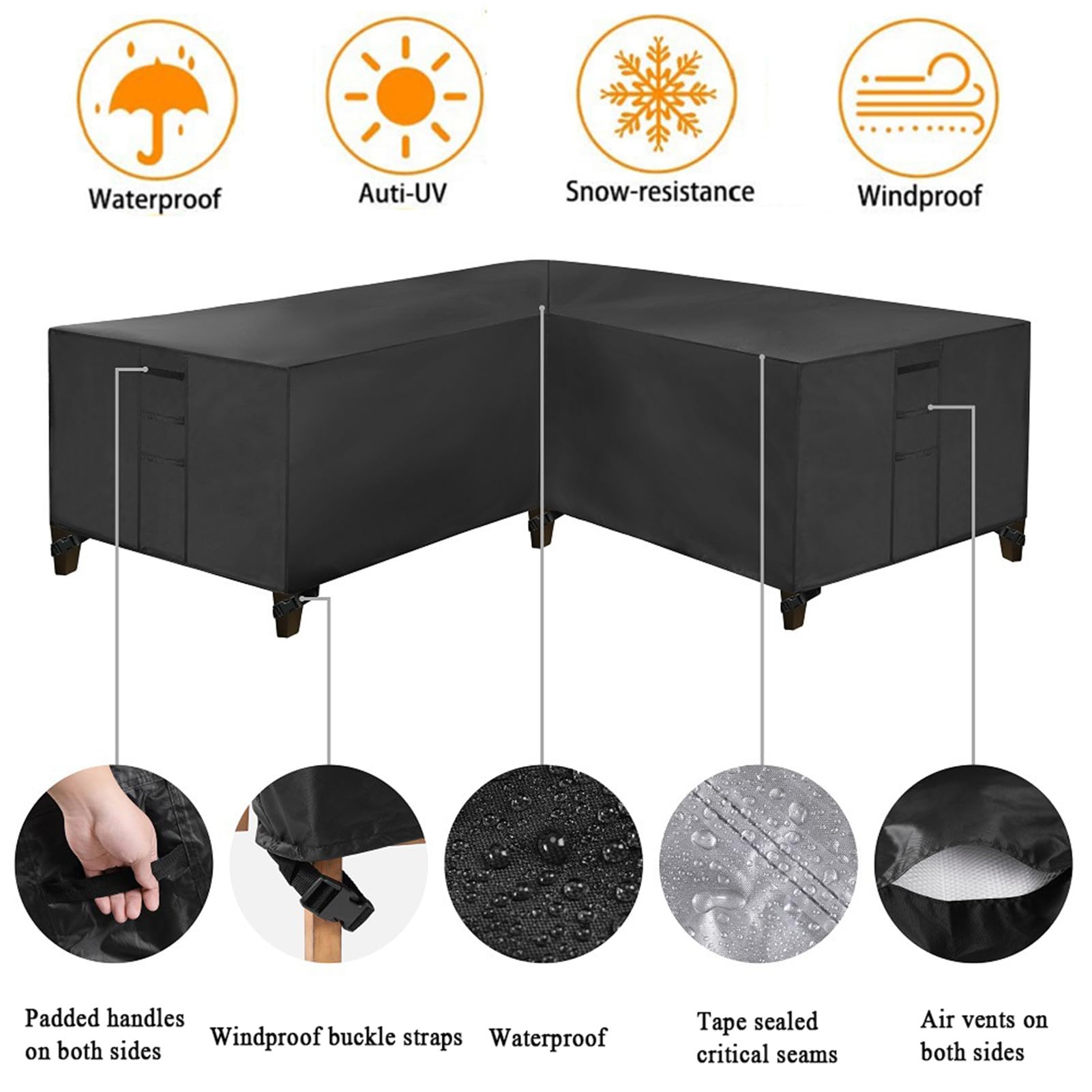 Copridivano Angolare Da Giardino Impermeabile 320x320x80 Cm Verde - Copertura Protettiva Per Mobili A L E V - Foto 5