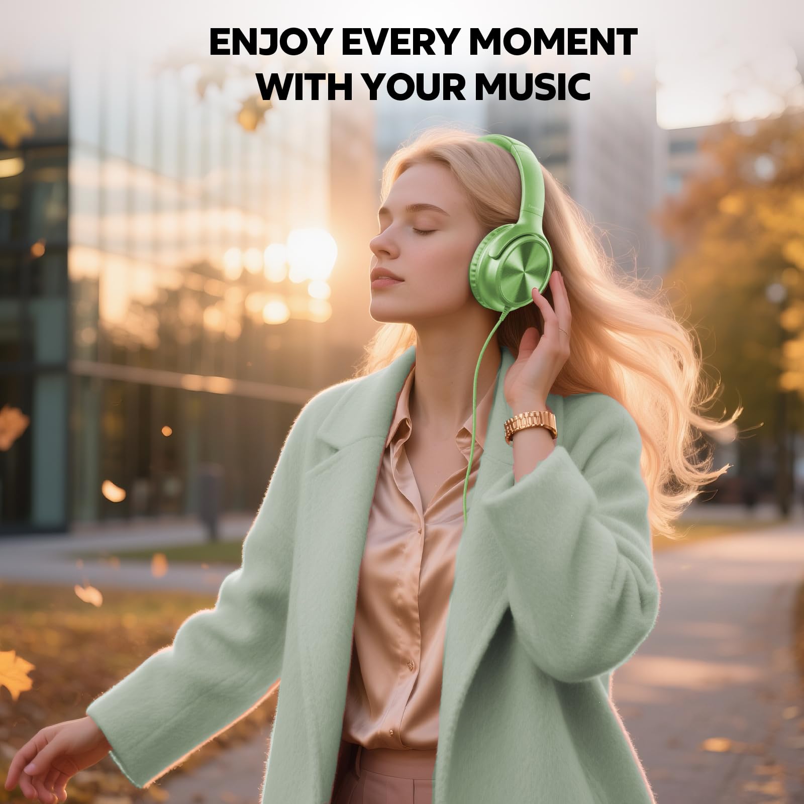Cowyawn Cuffie USB C cablate, over-ear, con cavo USB C, con microfono, controllo del volume, suono stereo HD, cuffie pieghevoli USB di tipo C per adulti/ragazzi/laptop/computer/iPhone 15/16/17, verde