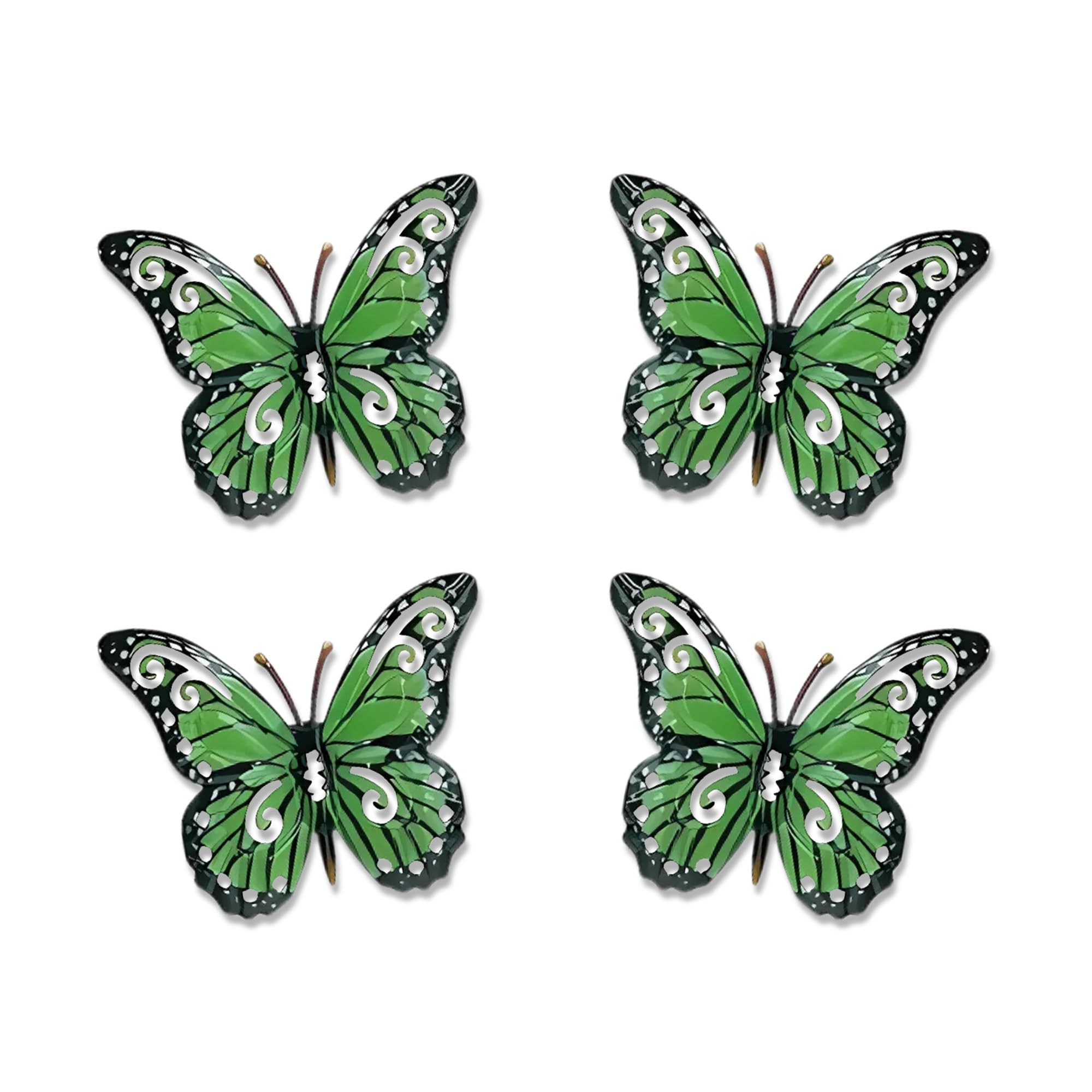 Lotus Set of 4 Metal Butterfly Wall Art Decorations, Red/Yellow/Green/Blue Garden Fence Ornaments for Outdoor Walls, Sheds & Indoor Home Decor (Green)