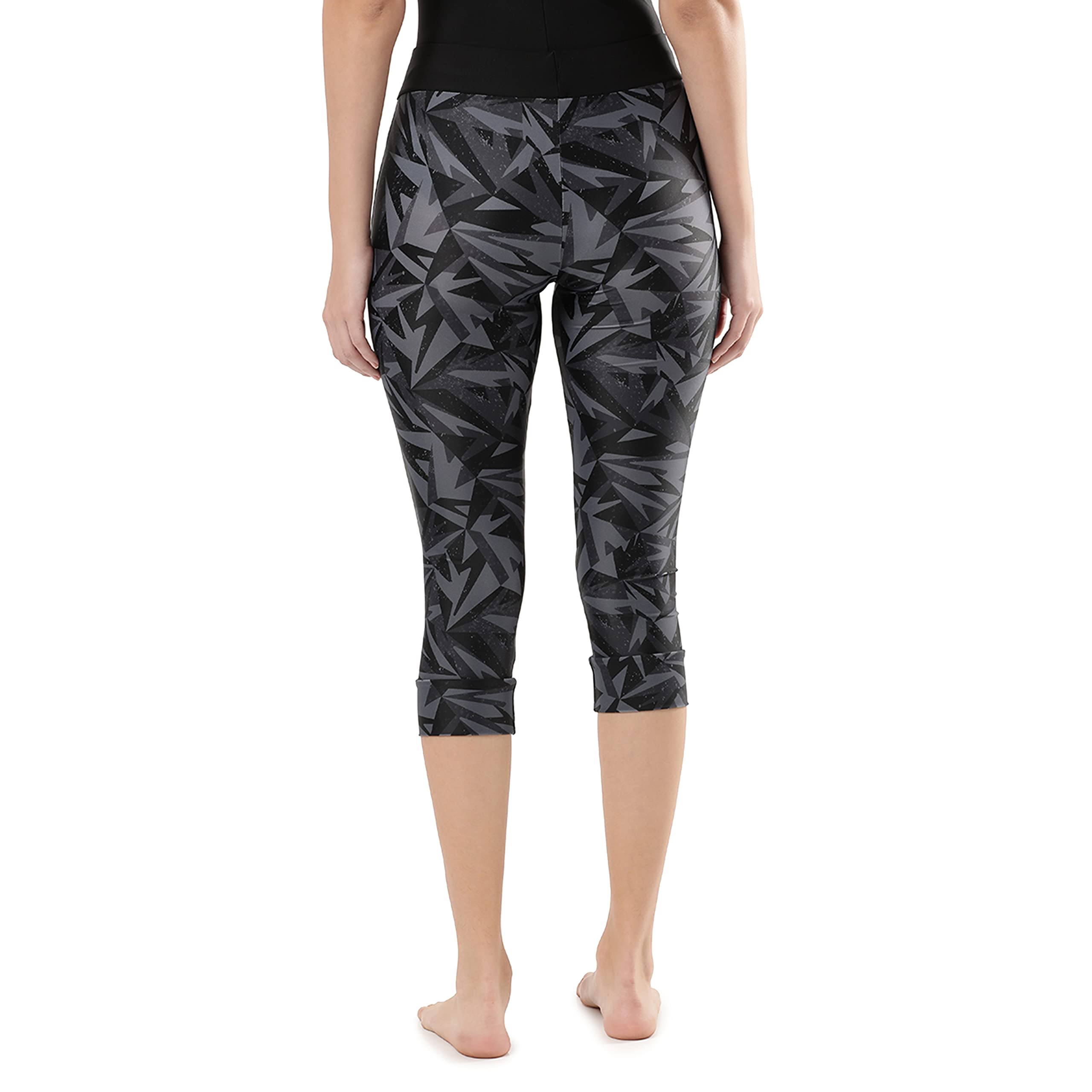 Speedo Women's Printed Contrast Swim Capri - Black & Oxid Grey 2