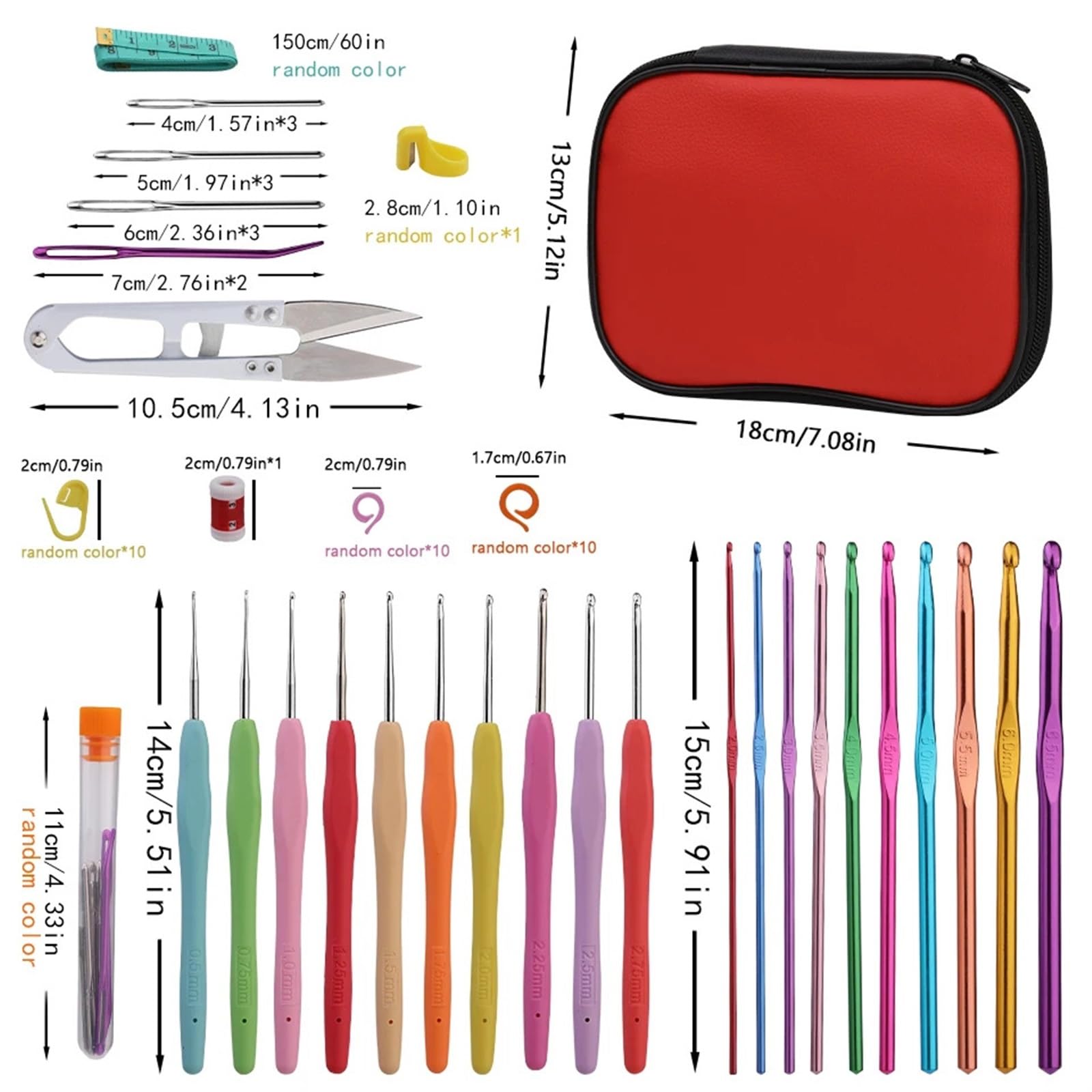 Ganchillo Set Juego de Ganchos de Crochet, Agujas de Tejer de Acero for Bricolaje, Puntadas, Manualidades, Tijeras, marcadores, Accesorios de Costura y Tejido, Herramientas