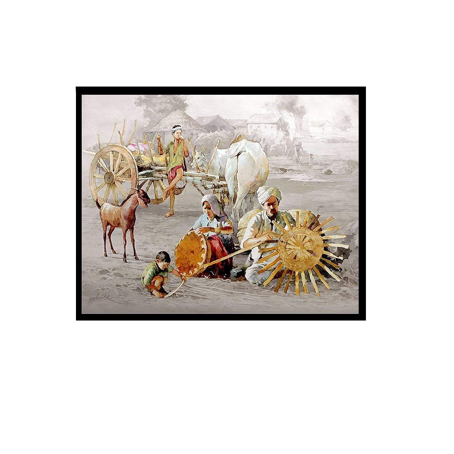 TREE MAISON CORONATING HOMES Village Scene Painting Without Frame (17 Inch x 13 Inch) Multicolor | Pack of 1