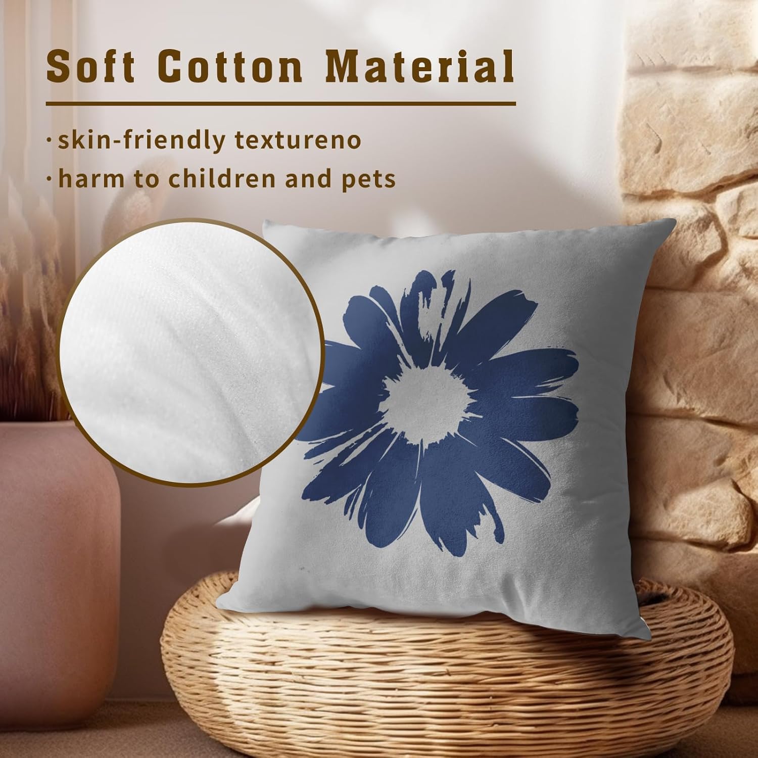 Imiss Navy Blue Daisy Pillow Covers 18x18 Inch Gray Colored Floral Decorative Throw Pillow Case Set of 2 Modern Abstract Flower Cushion Cover for Home Sofa Bedroom Porch Outdoor - Image 5