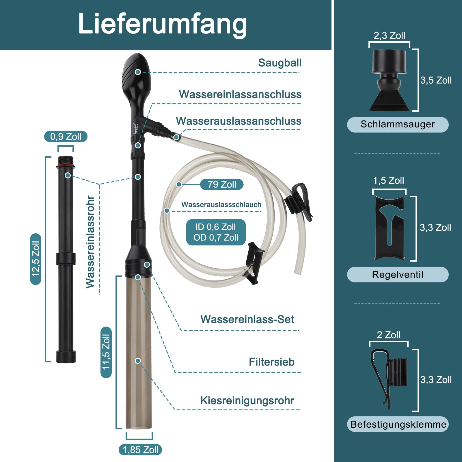 hygger Mulmsauger Aquarium, 969 L/H Aquarium Sauger Reinigungsset | Geeignet für Niedrige Wasserstände, Integrierter Kneif & Greifsaugball, Verstellbare Länge Größe L Mittelgroßes Aquarium