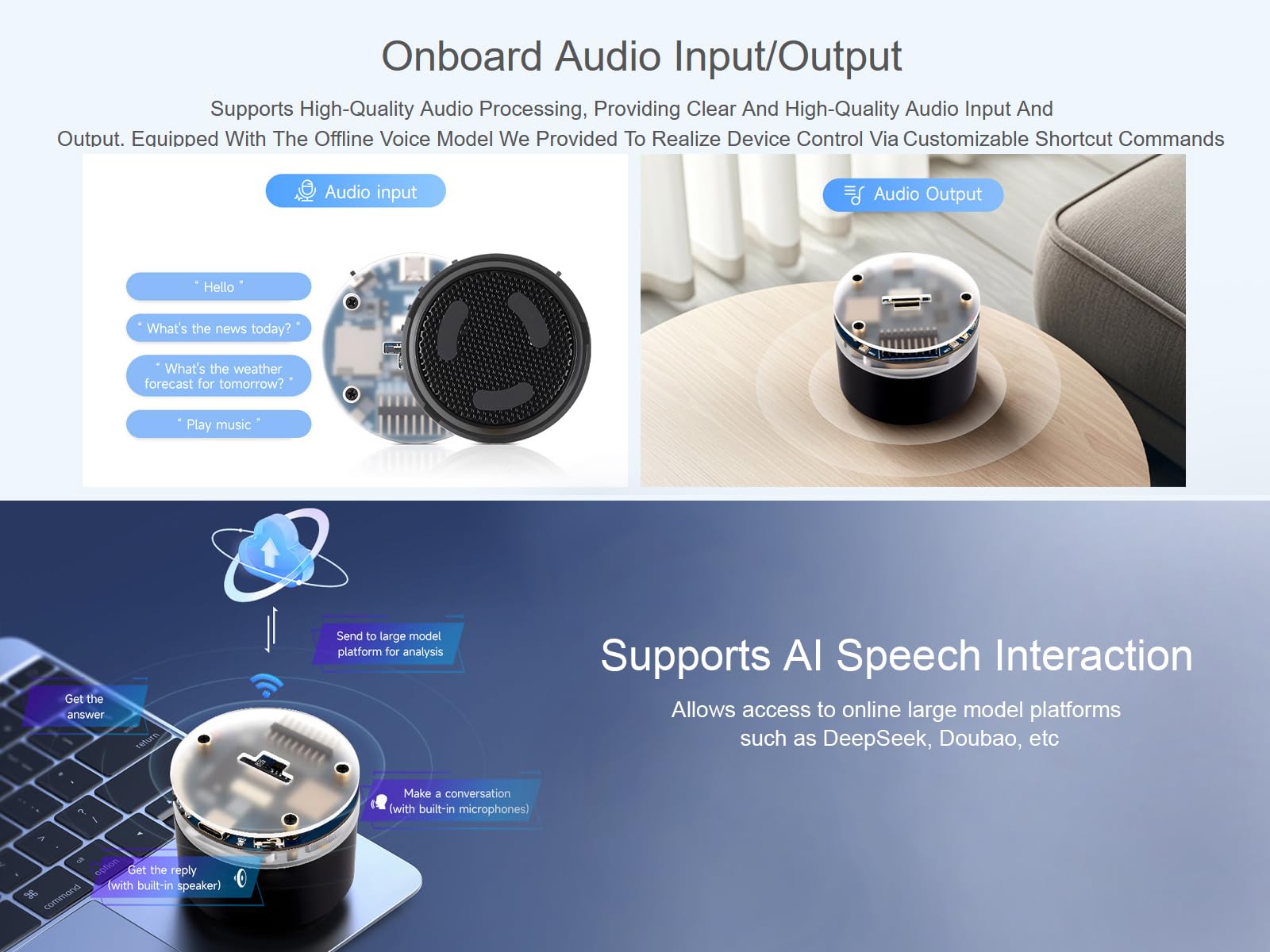 TUOPUONE ESP32-S3 AI Smart Speaker Development Board, Onboard Dual Digital Microphone Array, Support Noise Reduction And Echo Cancellation, Surround RGB Lighting TUOPUONE ESP32-S3 AI Smart Speaker Development Board, Onboard Dual Digital Microphone Array, Support Noise Reduction And Echo Cancellation, Surround RGB Lighting