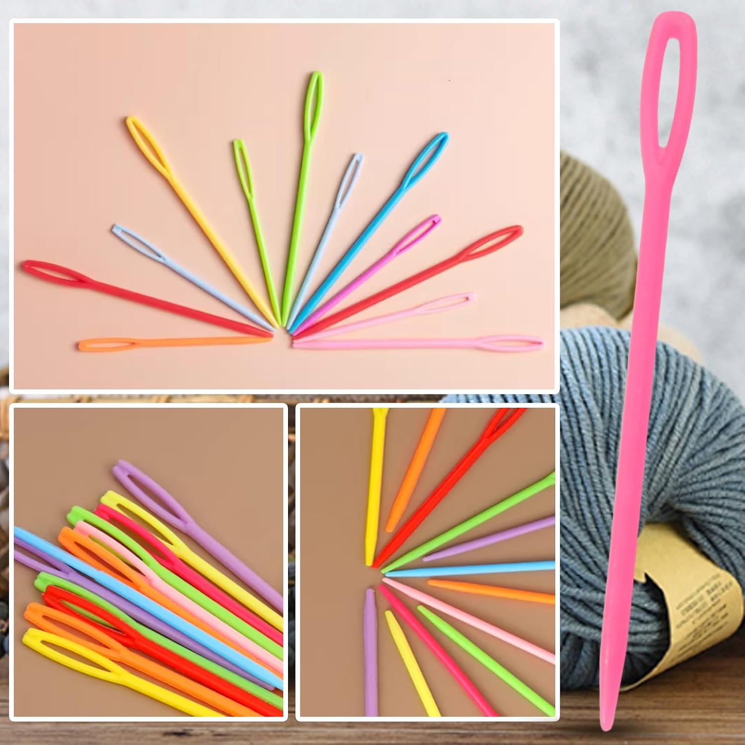 Litoexpe 50 Pcs 2.17" Plastic Yarn Needles, Large Eye Knitting Sewing Needles Colorful Safety Needles for DIY Sewing Handmade Crafts
