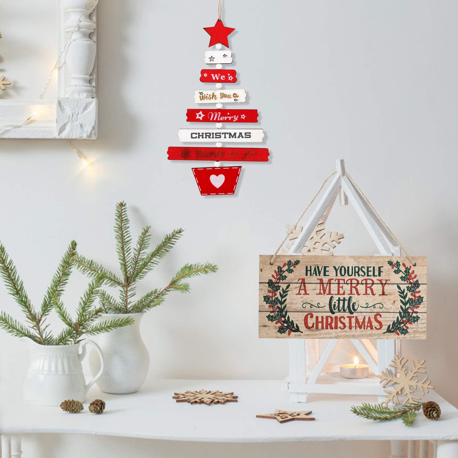 BHGT 2 Pz Cartelli Decorativi Targhe Porta Ingresso Rettangolare Albero di Natale Decorazioni Appendere Ornamenti Natalizi Addobbi per Casa