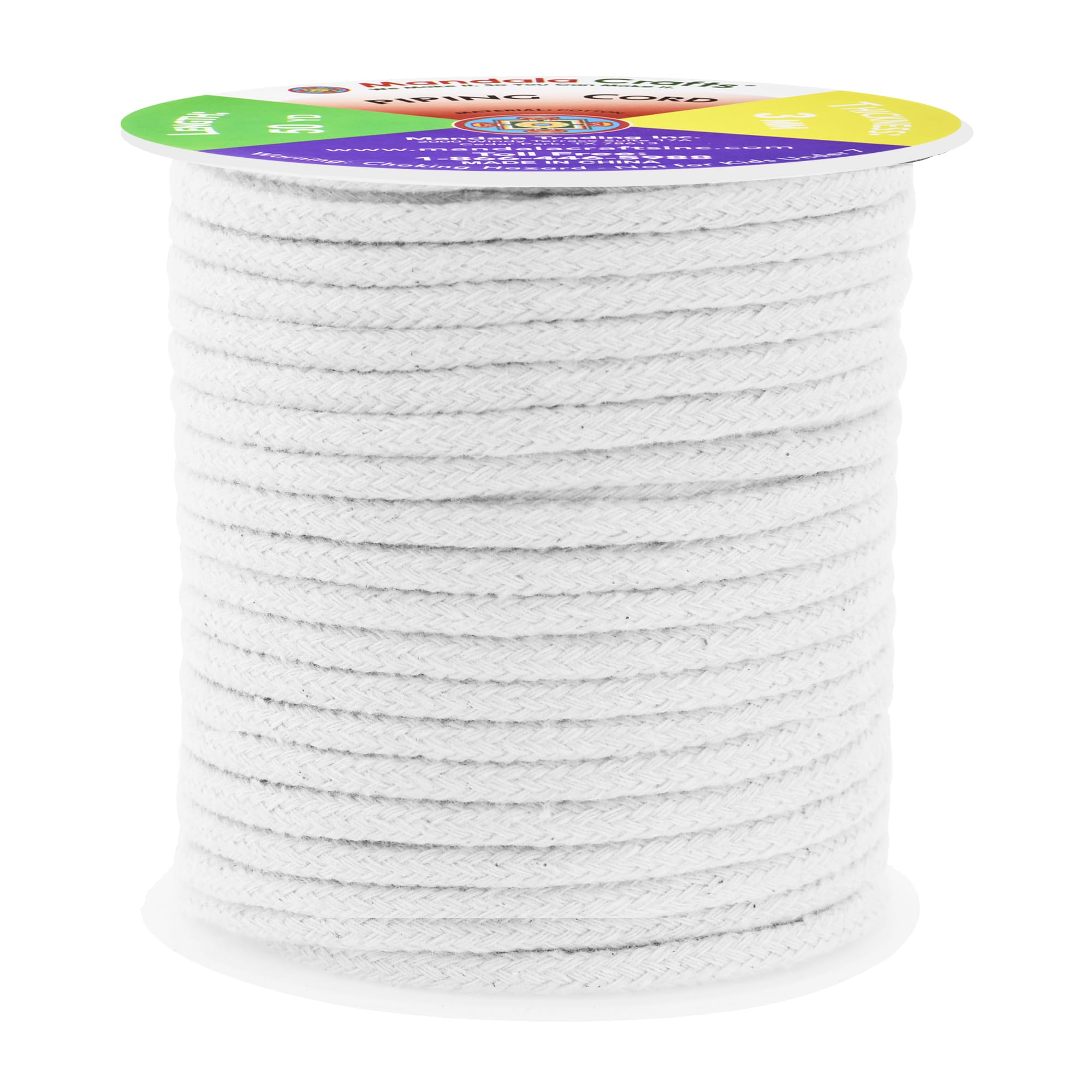 Mandala Crafts White Soft Replacement Drawstring Cords for Sweatpants Bags - Piping Cord for Sewing Upholstery - 50 Yds 3mm Cotton Cording Macrame