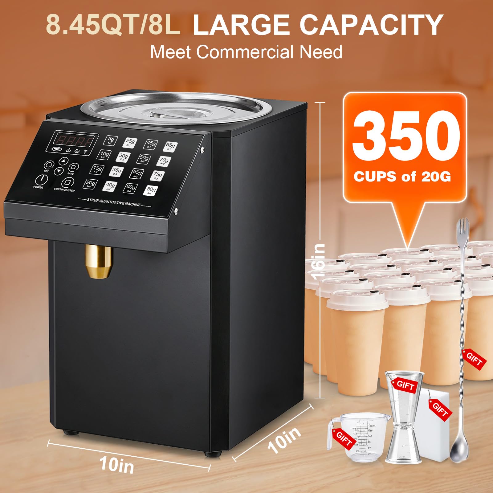Automatic Fructose Dispenser: [No-Drip Nozzle] [1S Fast Dispensing] 8.45QT Stainless Steel Commercial Syrup Dispenser for Bubble Tea Equipment, Fructose Dispenser Machine for Boba Milk Tea(N3)