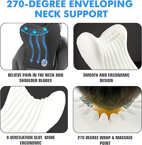 Miniatura 3 de Almohada para el cuello del auto para asiento de conducción, almohada para reposacabezas de automóvil con correa ajustable, almohada de apoyo de